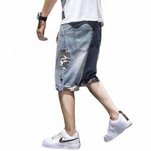 Denim Shorts Męskie Summer Thin 2022 Fi luźne proste koreańskie męską markę Casual Camo Tooling 3/4 spodnie przycięte spodnie B01n##