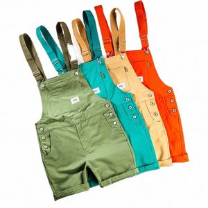 2024 Summer Men Bib Pants Solid Color Casual Shorts Jumpsuits Streetwear Joggers Multi Pockets Fi Suspenders Cargo Overalls S5Sc#