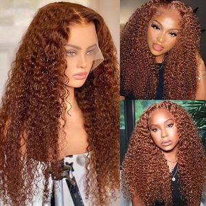 360 Full Reddish Brown Kinky Curly 13X4 Lace Front Wigs for Women Copper Red Pre Plucked with Baby Hair HD Lace Closured Wig