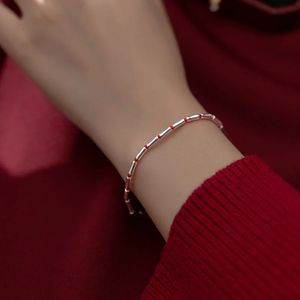 17,5 cm Coração de bambu 925 Silver Women Bracelet Red Thread Line String Racelets de corda para mulheres Student Ot Lock Circle Stick 240313