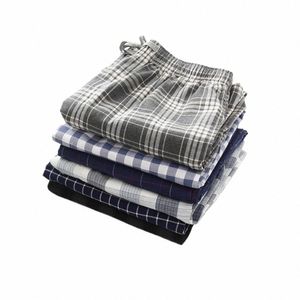 Primavera outono homens 100% cott sleep bottoms masculino calças de alta qualidade casual xadrez pantal pijamas hombre calças S-XXL 41w3 #