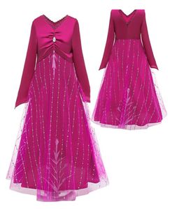 Mädchen-Schneekönigin-Kleider, leuchtende Schneeflocken, bedruckt, Diamanten, geprägtes Mesh, Spitzenkragen, fuchsiafarbenes Pyjama-Kleid, Cosplay-Party-Kostüm 1549381