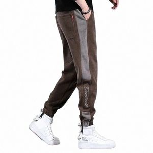 men's Winter Fleece Corduroy Wool Oversize Designer Baggy Brushed Joggers Trousers Cargo Plush and Thicken Chenille Pants Men A6b9#