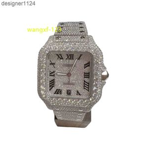 2022 luxo iced out diamante relógio quadrado moissanite relógio masculino diamante pulso relógio mecânico para data