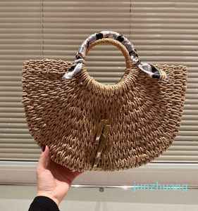 Lafite Grass Tote Bag Woven Vegetable Basket Beach Straw Handbags Purse Fashion Letters Summer Handbag Pocket Material