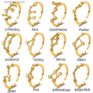 Ear Cuff Ear Cuff 12 Constellation Rings for Women Stainless Steel Zodiac Sign Aquarius Leo Libra Aries Ring Minimalist Birthday Party Jewelry Y240326