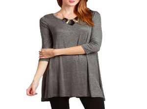 Whole Autumn Women 3 4 Sleeve Sleeve Cotton Tees Tunic Long Tshirts Casual Loose Oneck Tops Plus Size265V8450086