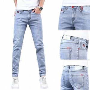 new Spring and Autumn Blue Wed Korean Fi Casual Solid Slim Cowboy Stretch Denim Teenagers Luxury Pants Tight Men Jeans B2gm#