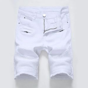 Summer Mens Denim Shorts Street Clothing Trend Personality Slim Short Jeans White Red Black Male Brand Clothes 240325