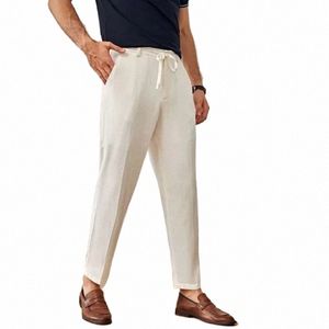 nowe męskie lniane spodnie LG Summer stały kolor oddychający lniane spodnie męskie swobodne elastyczne talia swobodny harajuku Trous 320H#