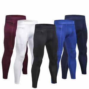 men Compri Tight Leggings pocket High Waist Lift Pants zipper Tights Training Yoga Bottoms Fitn Sports Skinny Trousers I54k#