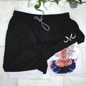 Mens Shorts Manga Baskı Mens Koşu Kuru Kuru Anime Spor Salonu 2 In1 Çift Güverte Performans Fitness Egzersiz Sporları Kısa Pantolon