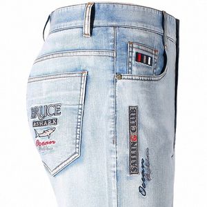2023 Bruceshark New Summer Men's Jeans Stretching Cott Straight Fi Denim Jeans Men's Pants Big Size 8517 E6QN#
