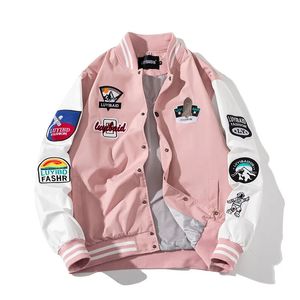 Jaqueta bomber masculina feminina vintage beisebol japonês bordado montanha carta casaco casual primavera outono blusão 240320