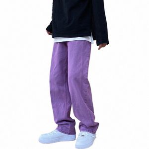 new Men's Streetwear Purple Green Jeans Fi High Street Baggy Y2k Wide Leg Denim Pants Male Fall Full Length Pants O9KZ#