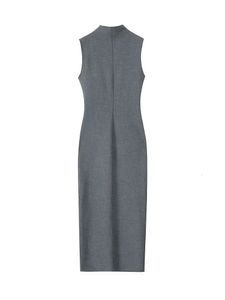 Willshela Women Fashion Gray Back Zipper Slit Midi Dress Vintage o-necklessless sympless frudy chic chic virts 240311