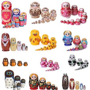 10 lager gul anka matryoshka trä ryska häckande babushka dockor leksaker dekoration ornament handgjorda handmålade hantverk 240318