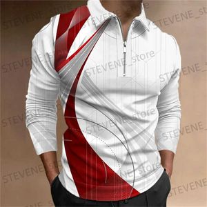 Men's T-Shirts Geometry Line Business Mens 3D Print Polo Outdoor Casual Daily Strtwear Polyester Long Slve Turndown Zip Polo Shirts L T240325