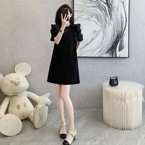 High End Exquisite Casual for Women, Summer Temperament, Belly Covering, Age Reducing French Black Short T-shirt Dress