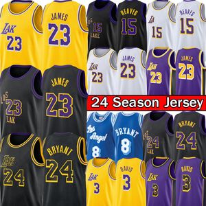 Bryant 6 LeBron 23 James 2023-24 Jersey de basquete Austin Russell D'Angelo Russell Anthony 3 Davis Los City Angele Homens Crianças Costurada Camisa Esportiva Retro