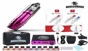 Dragonhawk Complete Tattoo Machines Kit Tattoo Set Motor Pen Machine LCD Power Supply Needles Box Supplies RIja4099843