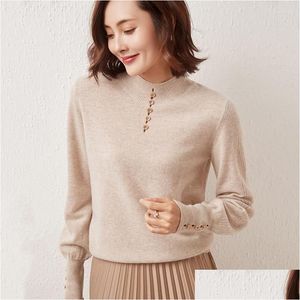 여성 스웨터 패션 고급 캐시미어 울 스웨터 O-Neck Ladies Long-Sleeved Knitted Plover 21 Frseucag 겨울 짧은 드롭 배달 OTUF9