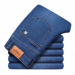 2021 Fi Busin Casual Straight Stretch Denim Pants Male Brand New Men's Blue Jeans Classic Style I8wY#