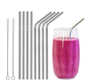 Reusable Stainless Steel Straws straight and bend cleaning brush straw bar drinking tool FDAApproved7719193