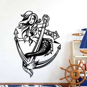 Stickers Sexy Mermaid Girl Lady Anchor Wall Sticker Car Boat Truck Mermaid Anchor Ocean Sea Wall Decal Bedroom Vinyl Home Decor