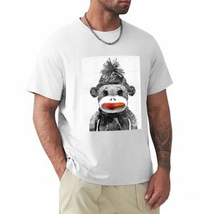 Sock Mkey Art in Black White and Red - av Shar Cummings t -shirt Vintage Clothes Plus storlekar Mens T -shirt Grafik 77GL#