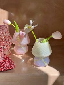 Filmes de vidro bonito cogumelo candeeiro mesa pequeno vaso flor organizador mesa jantar topo ins estilo ornamentos vaso flor decoração da casa do vintage