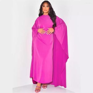 Sukienki swobodne mody satynowy sukienka imprezowa szata abaya muzułmańskie kobiety eleganckie solidne okrągłe szyi rękawy nietoperzy luźne maxi