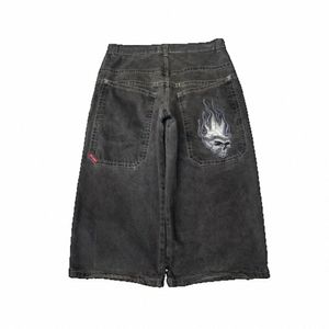 Streetwear Y2K Shorts Harajuku Hip Hop Skelet Graphic Knee Długość dżinsowa gimnastyczna gimnastyczna