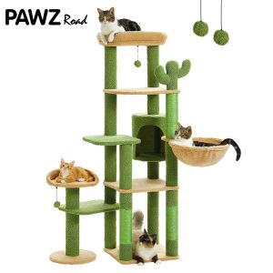 Scratchers Height 150 CM Cactus Large Cat Tree Tower for Indoor with 5 Tier Spacious Condo Cozy Hammock Scratching Post and 2 Perches Green