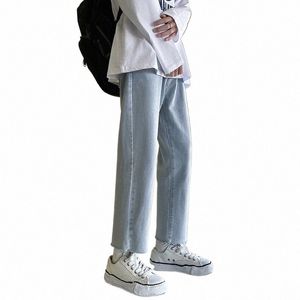 dżinsy męskie w stylu koreańsko -streetwearu luźne codzienne dziewiąte spodnie proste spodnie Męskie spodnie duże rozmiar czarny szary niebieski niebieski dżinsy vintage Mężczyźni Z4GC#