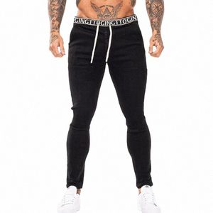 Gingtto calças de brim magros homens calças jeans preto casula streetwear roupas masculinas fino ajuste primavera-outono cott cintura elástica zm1005 u3g4 #