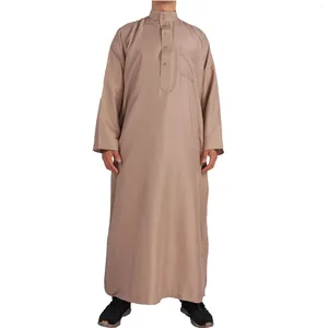 Erkekler Sıradan Gömlek Müslüman Moda Orta Doğu Erkekler Uzun Kollu Arap Mürettebat Boyun İslami Düz Renk Kaftan Maxi Dubai Jubba Thobe Abaya