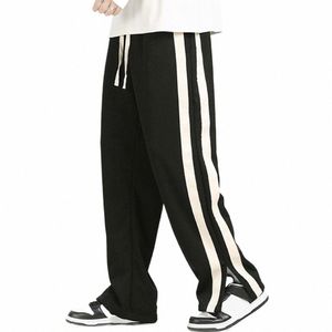 drawstring Waist Pants Trousers Versatile Men's Striped Wide Leg Sweatpants Comfortable Stylish for l12i#