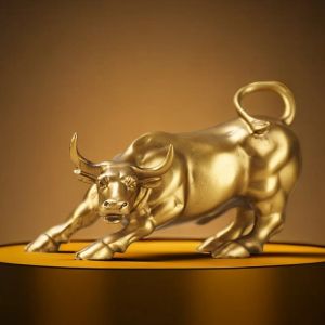 Sculture Vilead Resina Oro Wall Street Bull OX Statua Ornamento Scrivania Decorativa Soggiorno Interno Decorazione Della Casa Accessori