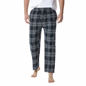 men's Pajama Pants Lightweight Cott Plaid Pants Mid-Waist Sleepwear Pant With Pockets 2023 Winter New Night Wear Trousers O4OI#