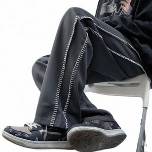 High Street Men's Lose Proste Noge Spants Switching Design Elastyczne spodnie tali