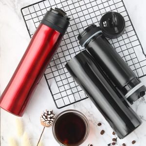 icafilas 350 Portable French Press Pot Stainless Steel Double Thermal Insulation Cold Storage Travel Outdoor Bottle Coffee Maker