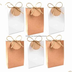 Present Wrap 10st Retro Kraft Paper Diy Bag Jewelry Cookie Wedding Favor Candy Box Food Packaging With Rope Birthday Party Decor L230620 DHCGO