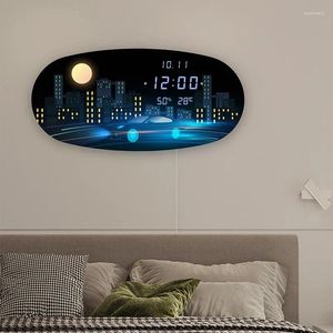 Wall Clocks Minimalist Decoration Living Room Mute Creative Modern Home Light Luxury Wall-mounted Electronic Clock Decorations