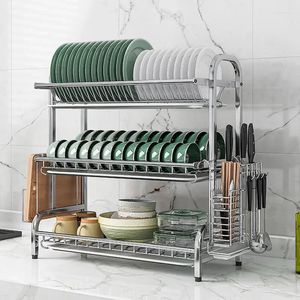 Contenitori e complementi per cucina Scolapiatti in acciaio inossidabile 304 Scarico per asciugatura Filtro Stoviglie Scatola Piatti Forniture Rastrelliere 3 strati