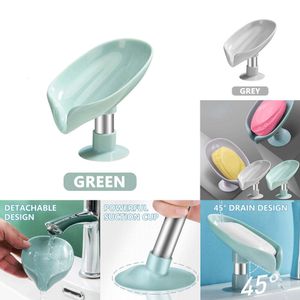 New Holder Drain Water Dish Leaf Shape Soap Box Shower Soaps Drainer Suction Cup Container Bathroom Accessories