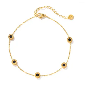 Anklets Stainless Steel PVD 18K Gold Plated Tarnish Waterproof Black White Beads Foot Chain For Woman Jewelry Wholesale Trendy