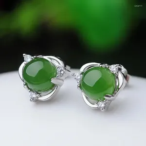 Ohrstecker aus chinesischer natürlicher Jade, hellgrün, handgeschnitzt, Tropfen, modischer Boutique-Schmuck für Damen