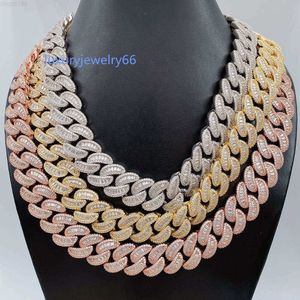 Bussdown Hip Hop Jewelry Crazy Design Heavy 20mm Iced Mens Miami Cuban Link Chain Cuban Baguette Moissanite Necklace