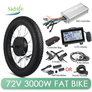 Schroevendraaiers 72V 3000W Electric Fat Bike Motor Wheel Hub Motor Kit Ebike Conversion Kit för snöskoter Non Gear DC Motorhjul 5570 km/h